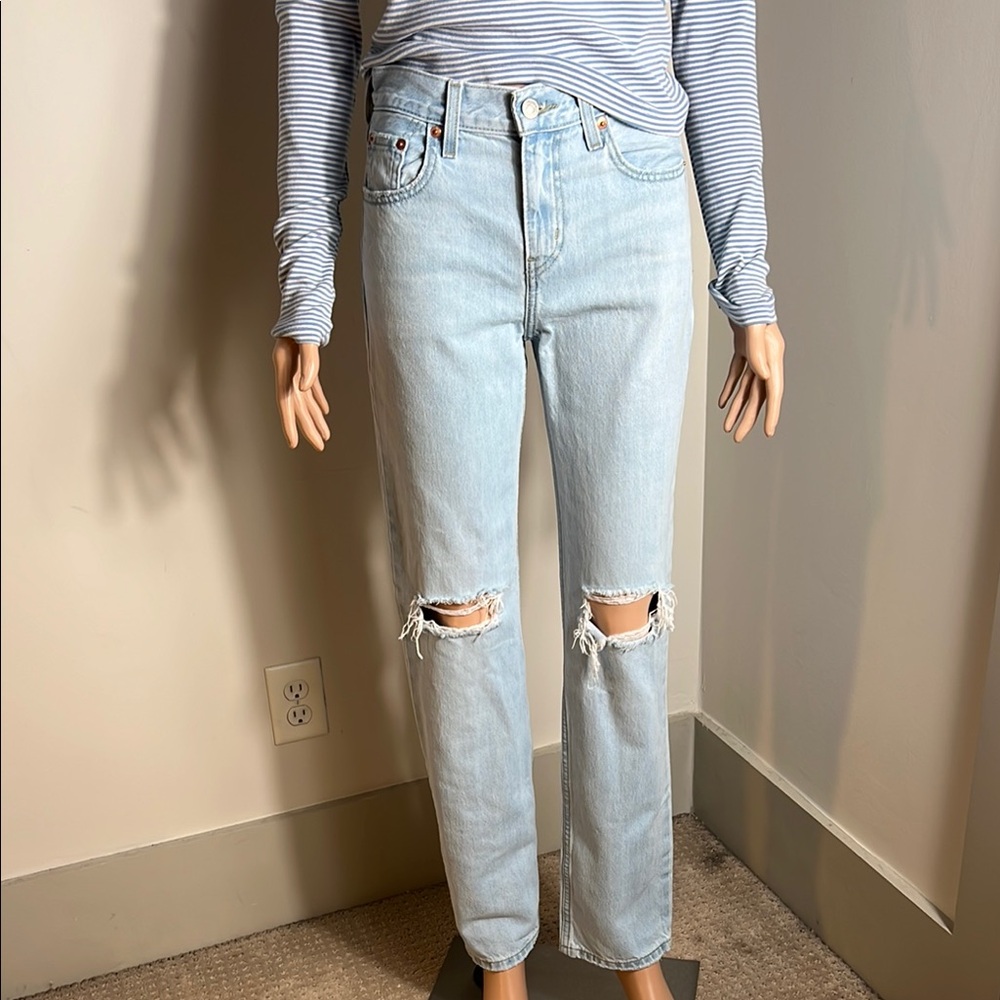 Levi's Blue Straight Leg Jeans with Distressed Details